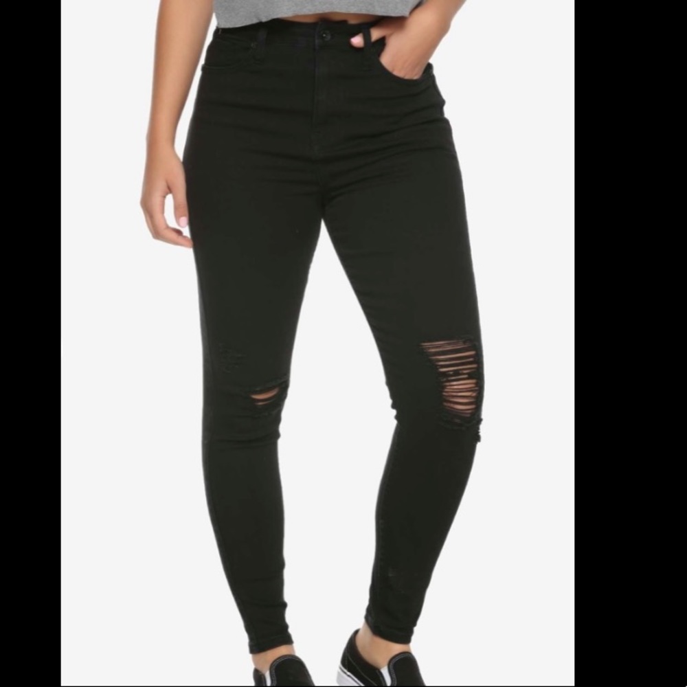 Hot Topic Distressed High Waisted Black Jeggings